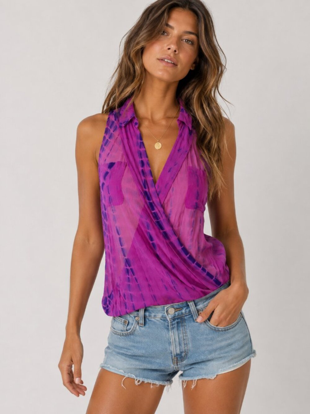 NEW Michelle Jonas Silk Sleeveless Top in Tye Dye Size Small
